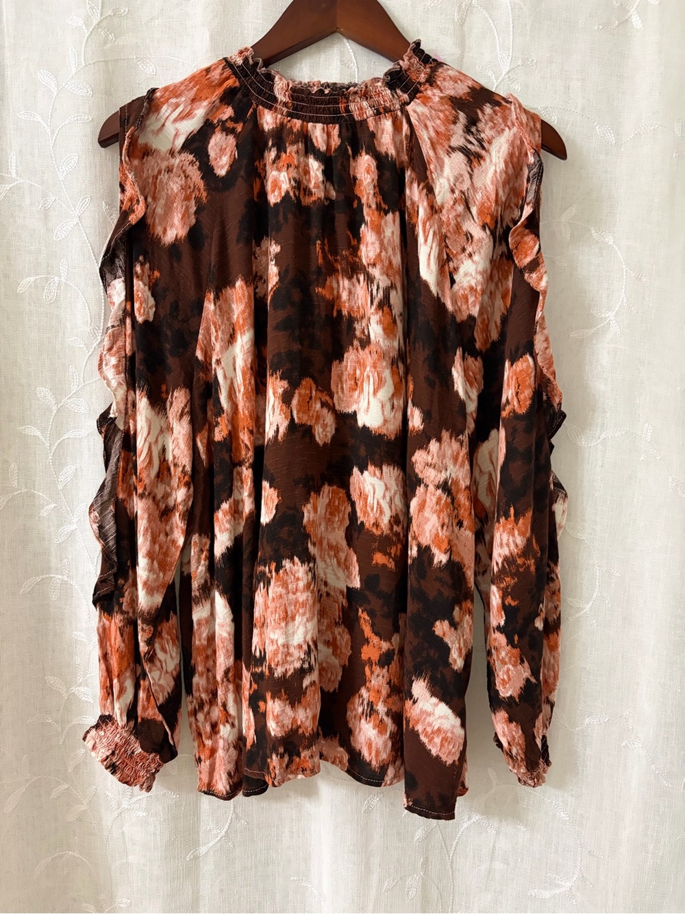Maurices Brown & Rust Floral Ruffle Sleeve Blouse Size 1X